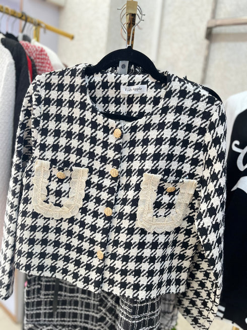 Houndstooth Print Tweed Jacket
